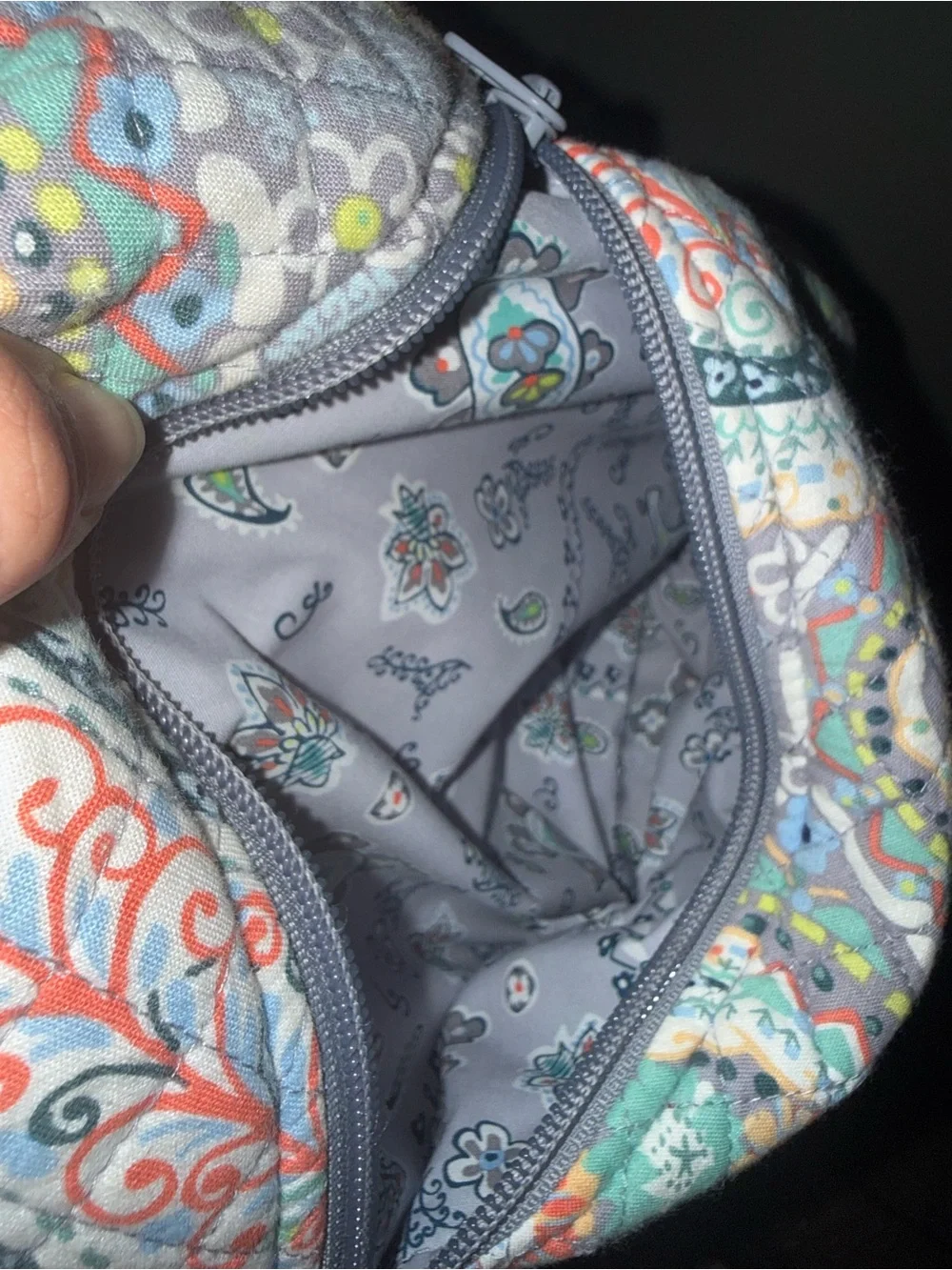 Vera Bradley Gray Quilted Paisley Backpack with Mint & Coral Accents